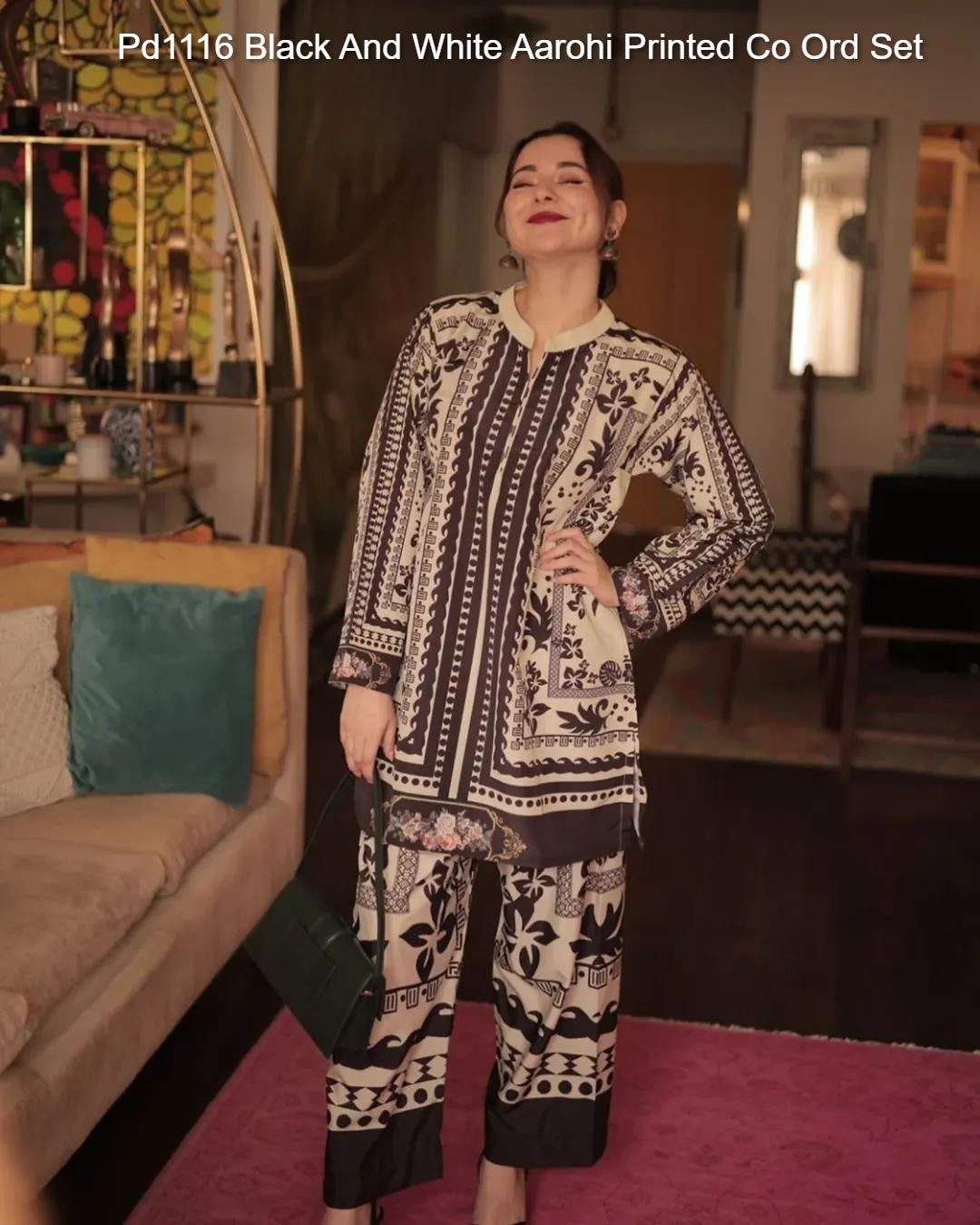 Pd1116 Black And White Aarohi Printed Co Ord Set
