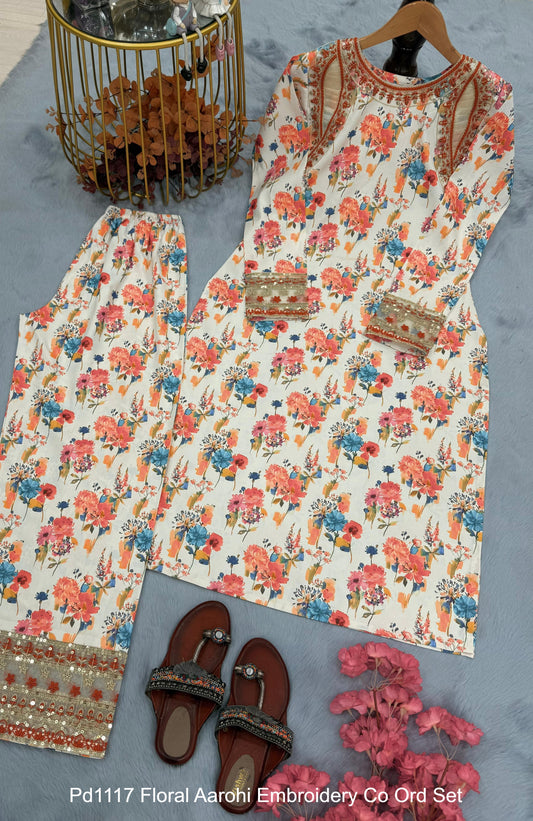 Pd1117 Floral Aarohi Embroidery Co Ord Set