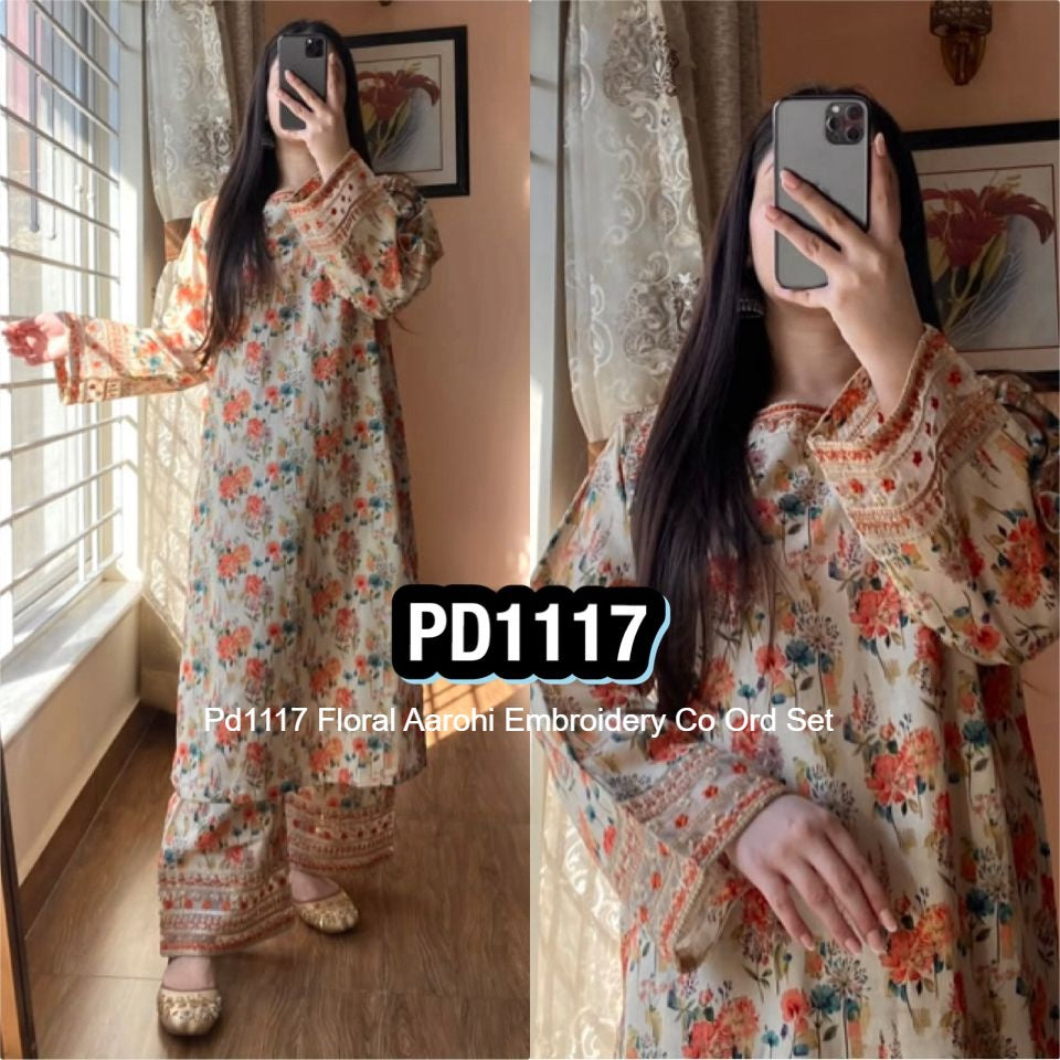 Pd1117 Floral Aarohi Embroidery Co Ord Set