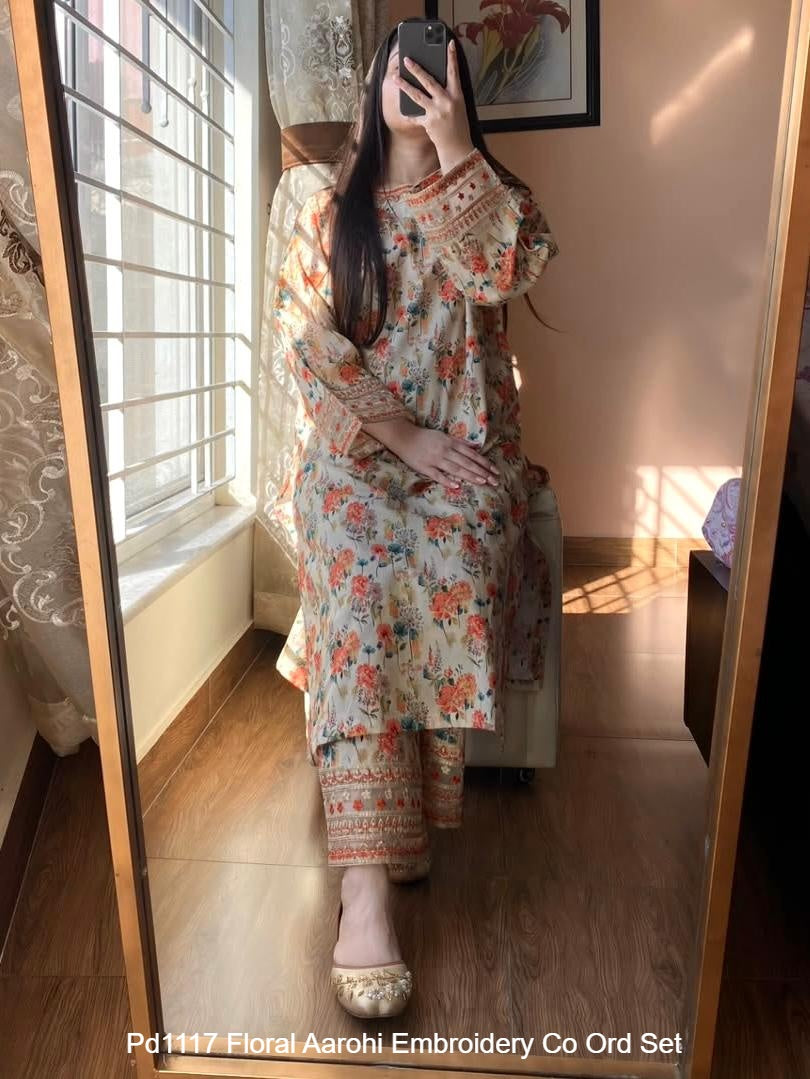 Pd1117 Floral Aarohi Embroidery Co Ord Set