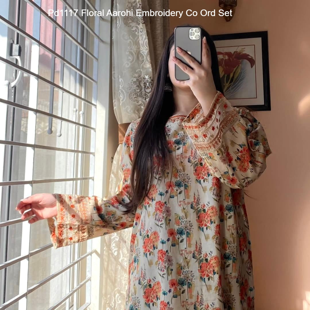 Pd1117 Floral Aarohi Embroidery Co Ord Set