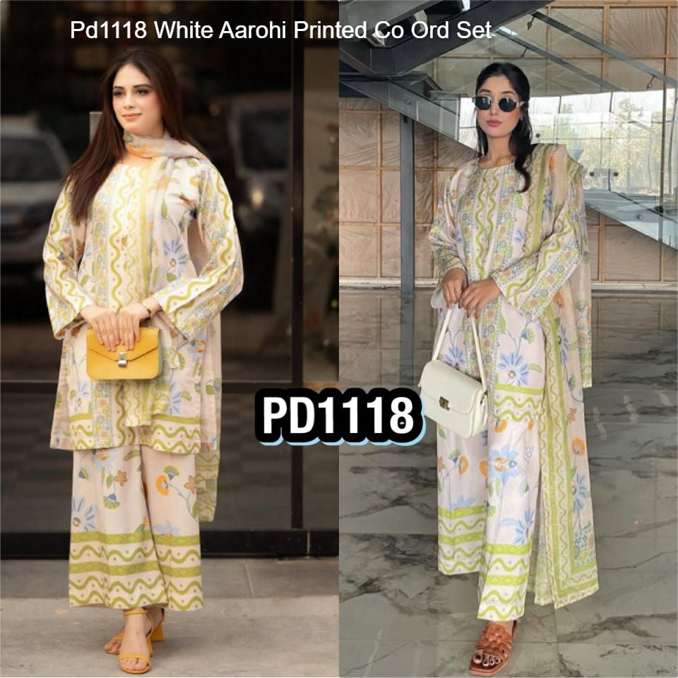 Pd1118 White Aarohi Printed Co Ord Set