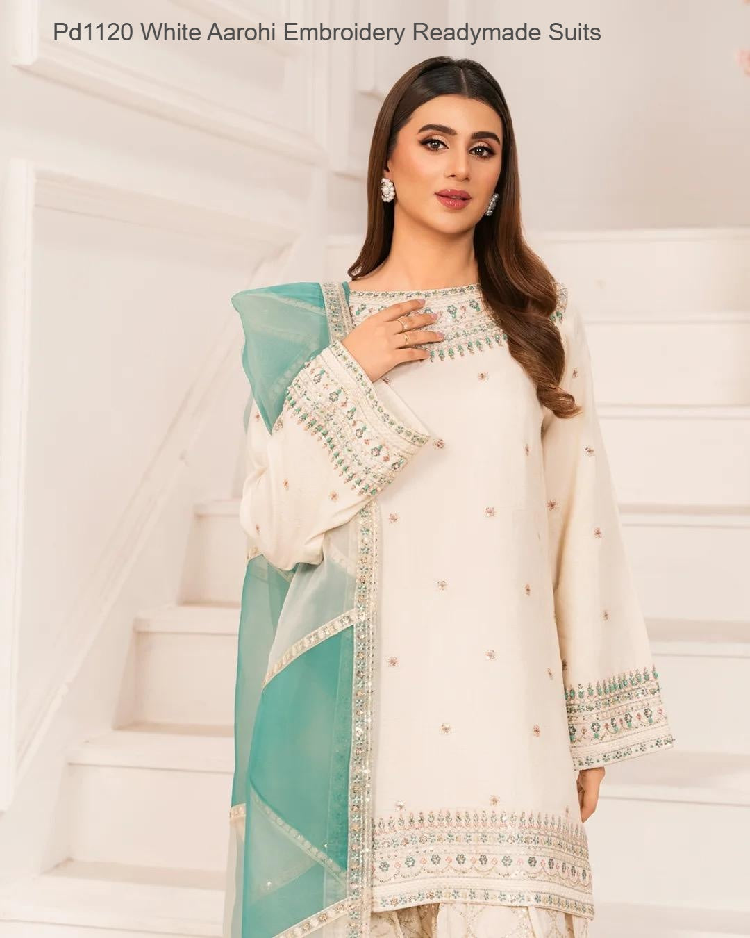 Pd1120 White Aarohi Embroidery Readymade Suits