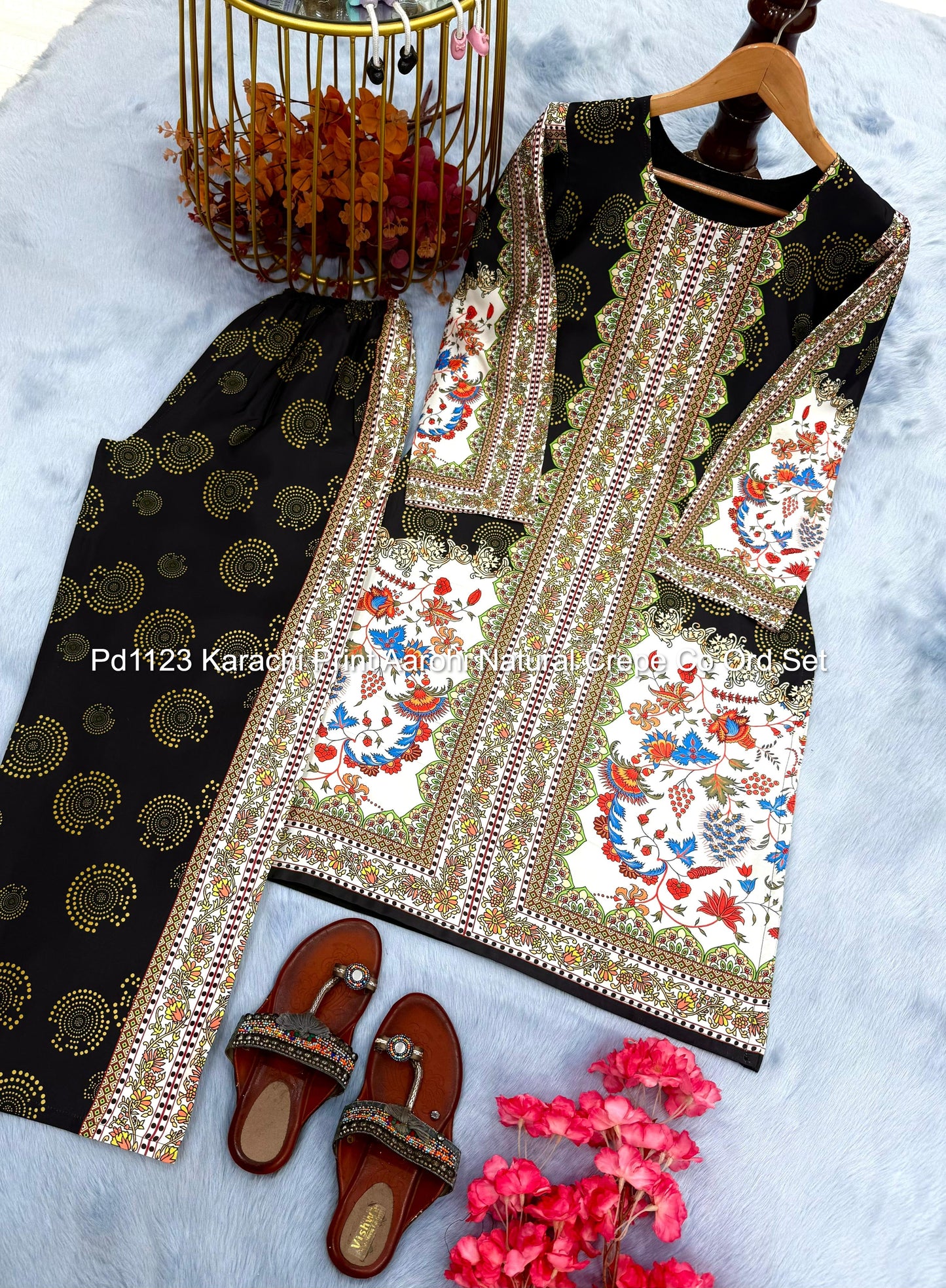 Pd1123 Karachi Print Aarohi Natural Crepe Co Ord Set