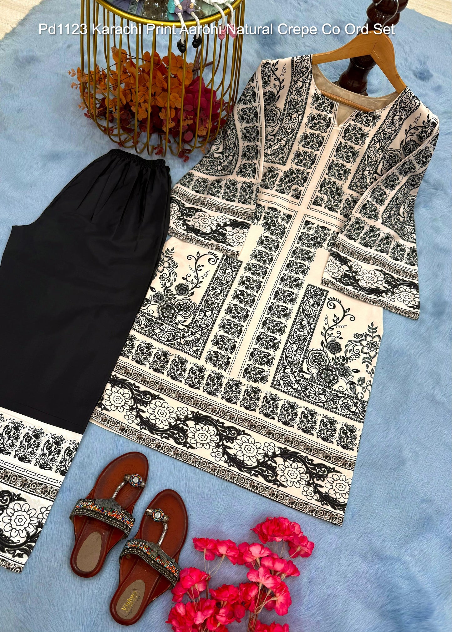 Pd1123 Karachi Print Aarohi Natural Crepe Co Ord Set