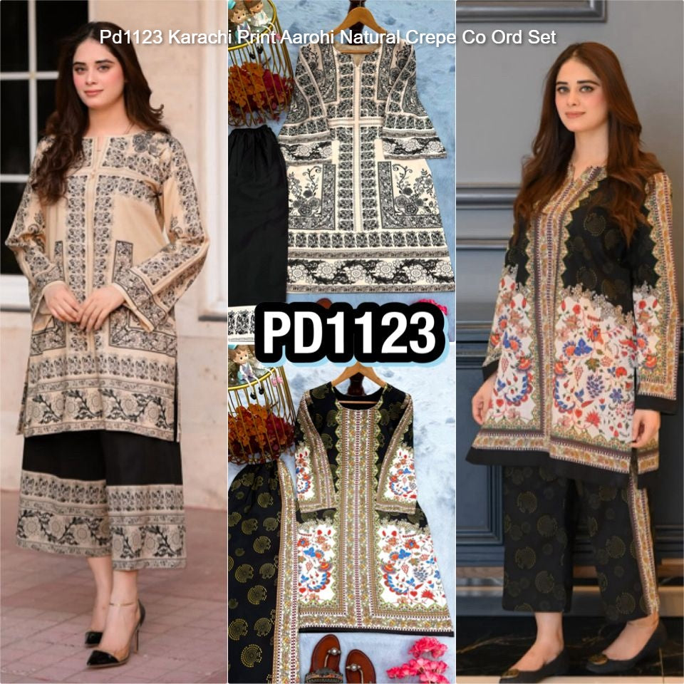 Pd1123 Karachi Print Aarohi Natural Crepe Co Ord Set