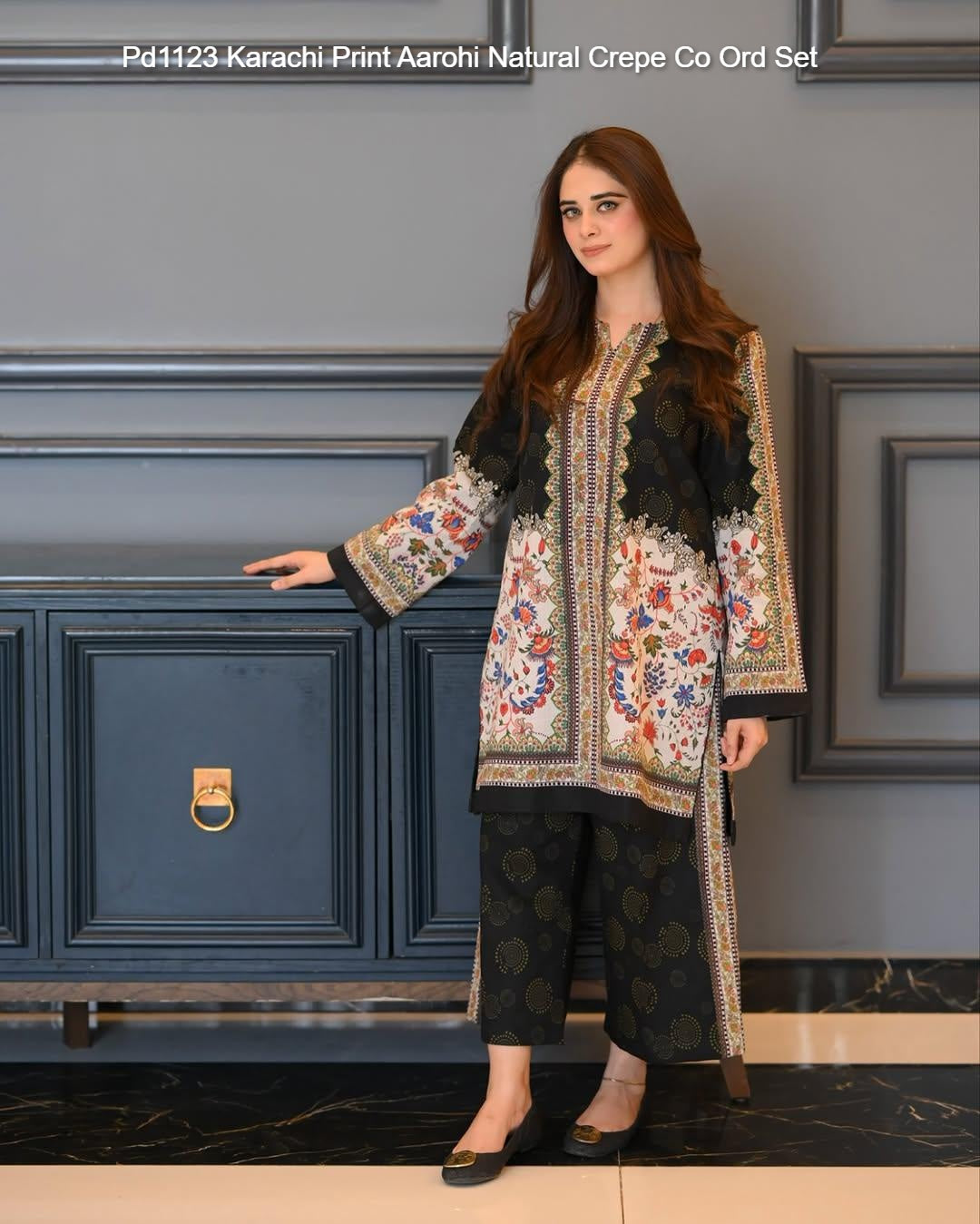 Pd1123 Karachi Print Aarohi Natural Crepe Co Ord Set