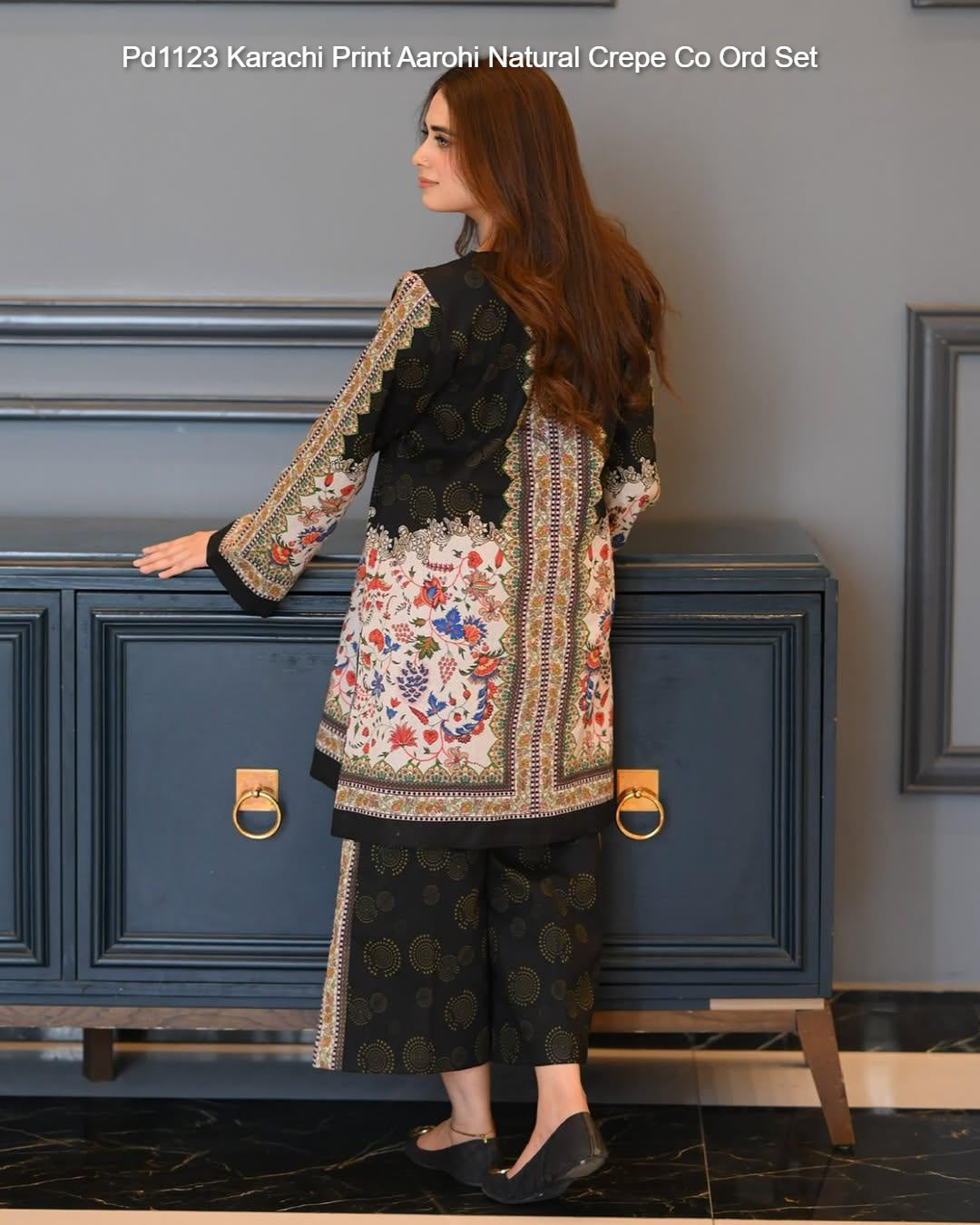 Pd1123 Karachi Print Aarohi Natural Crepe Co Ord Set