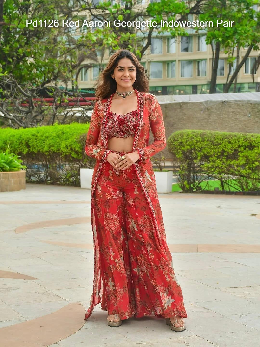 Pd1126 Red Aarohi Georgette Indowestern Pair