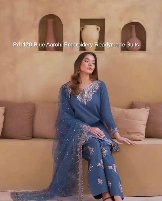 Pd1128 Blue Aarohi Embroidery Readymade Suits