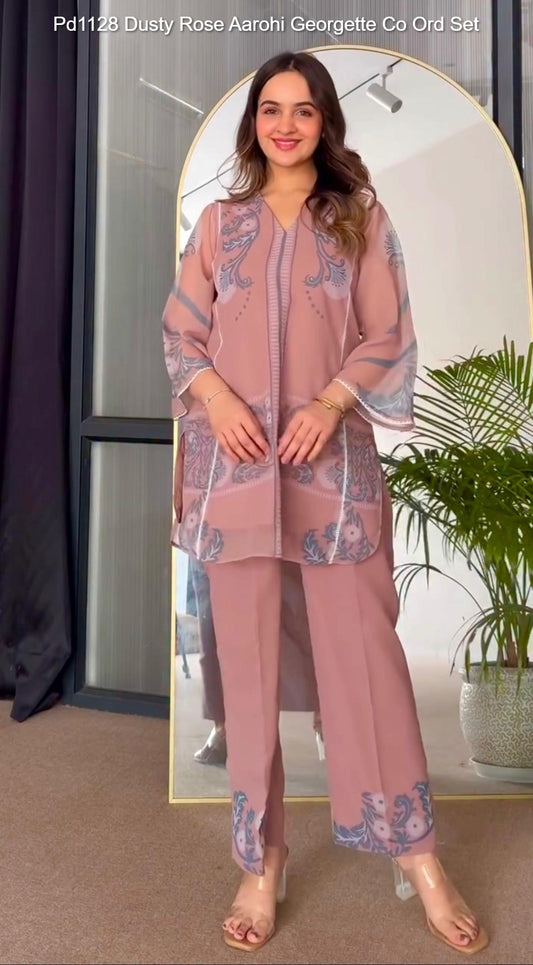 Pd1128 Dusty Rose Aarohi Georgette Co Ord Set