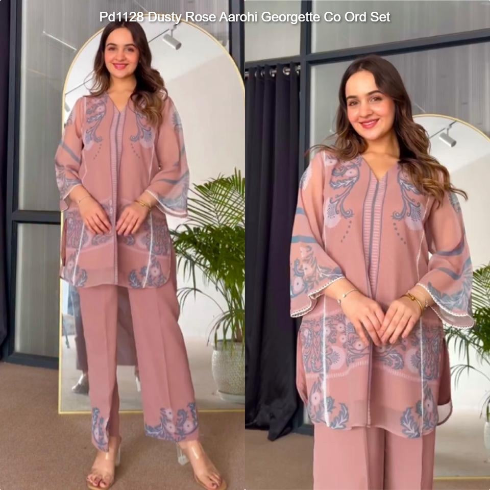 Pd1128 Dusty Rose Aarohi Georgette Co Ord Set
