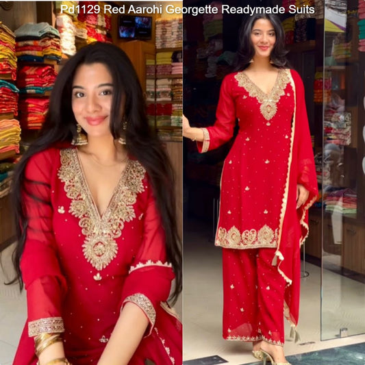 Pd1129 Red Aarohi Georgette Readymade Suits