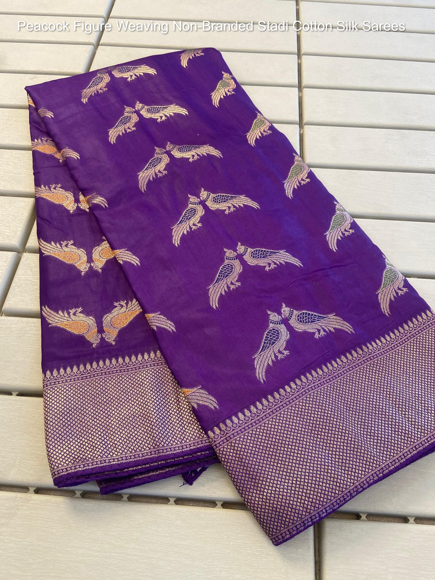 Peacock Figure Weaving Non-Branded Stadi Cotton Silk Sarees