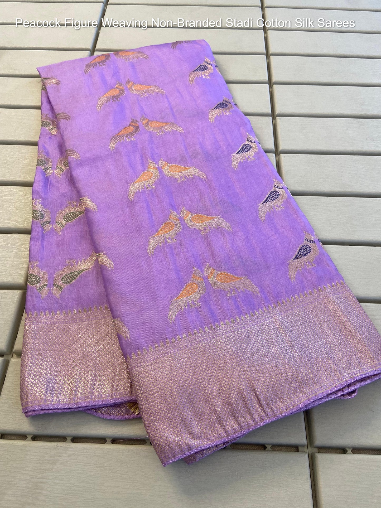 Peacock Figure Weaving Non-Branded Stadi Cotton Silk Sarees