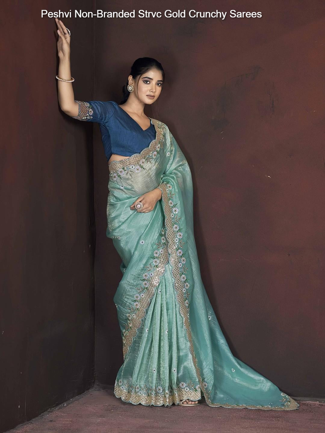 Peshvi Non-Branded Strvc Gold Crunchy Sarees