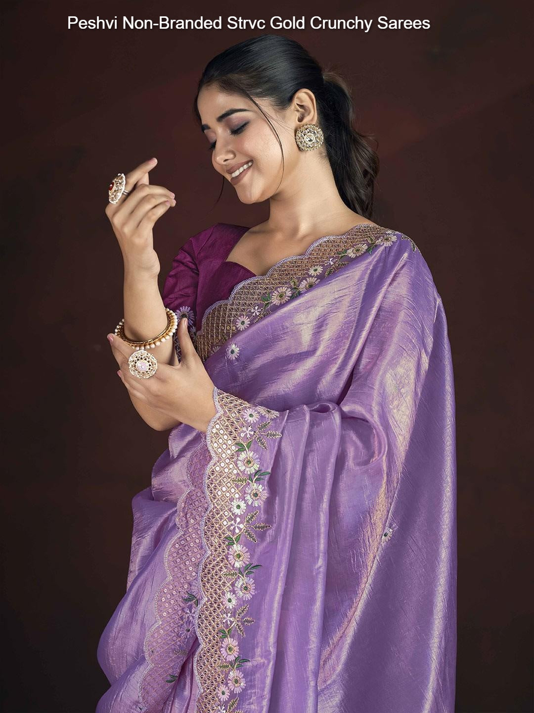 Peshvi Non-Branded Strvc Gold Crunchy Sarees