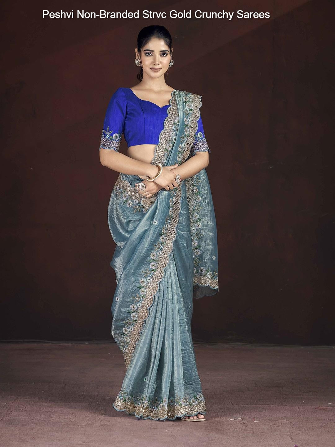 Peshvi Non-Branded Strvc Gold Crunchy Sarees