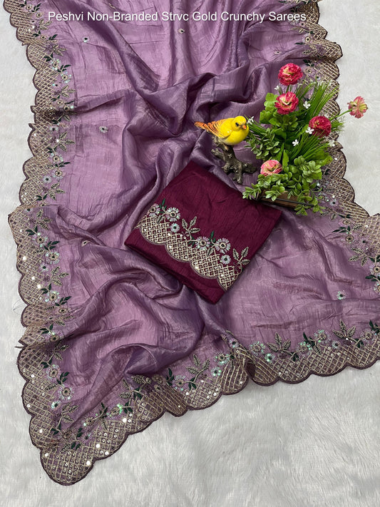 Peshvi Non-Branded Strvc Gold Crunchy Sarees