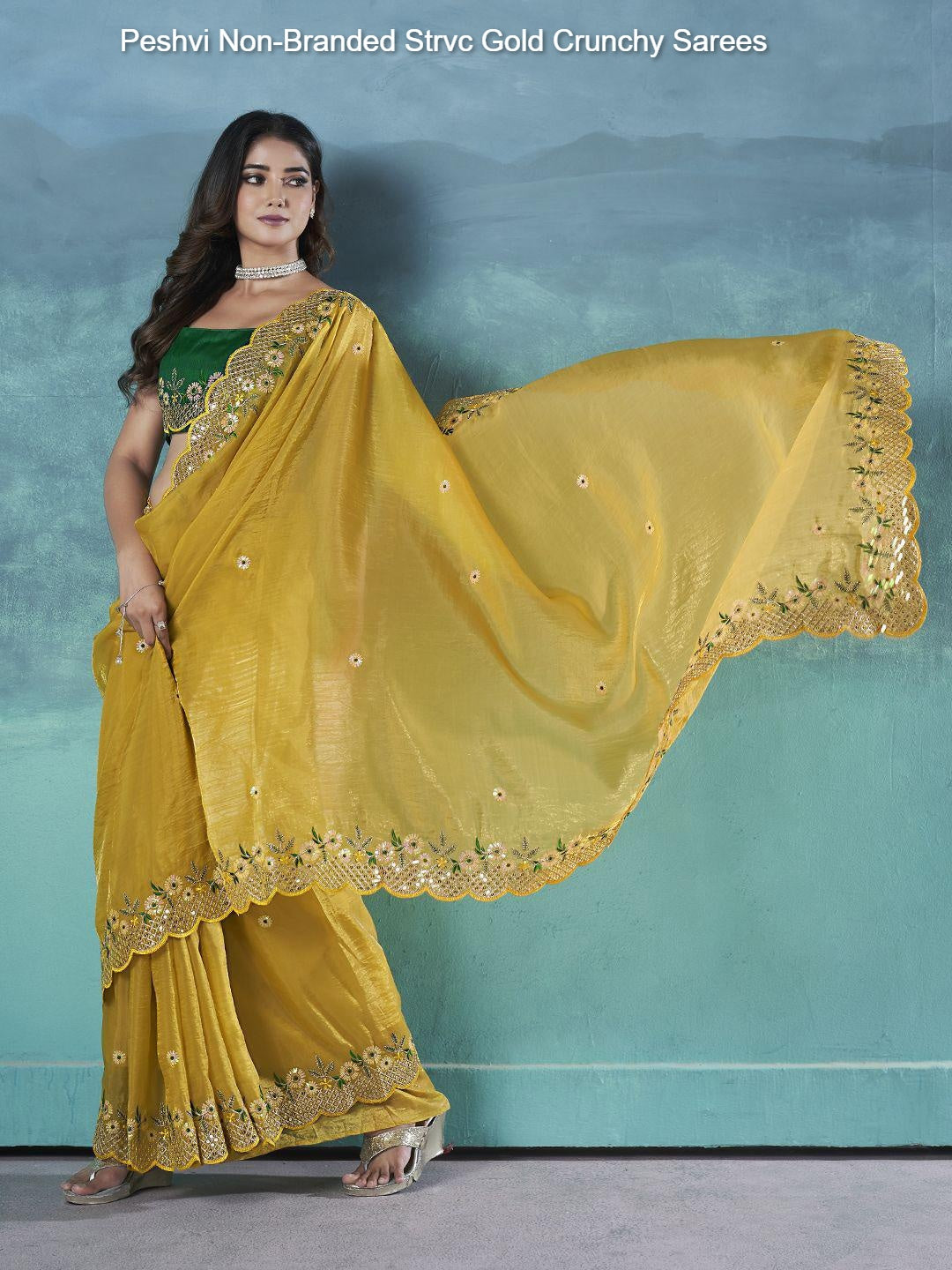 Peshvi Non-Branded Strvc Gold Crunchy Sarees