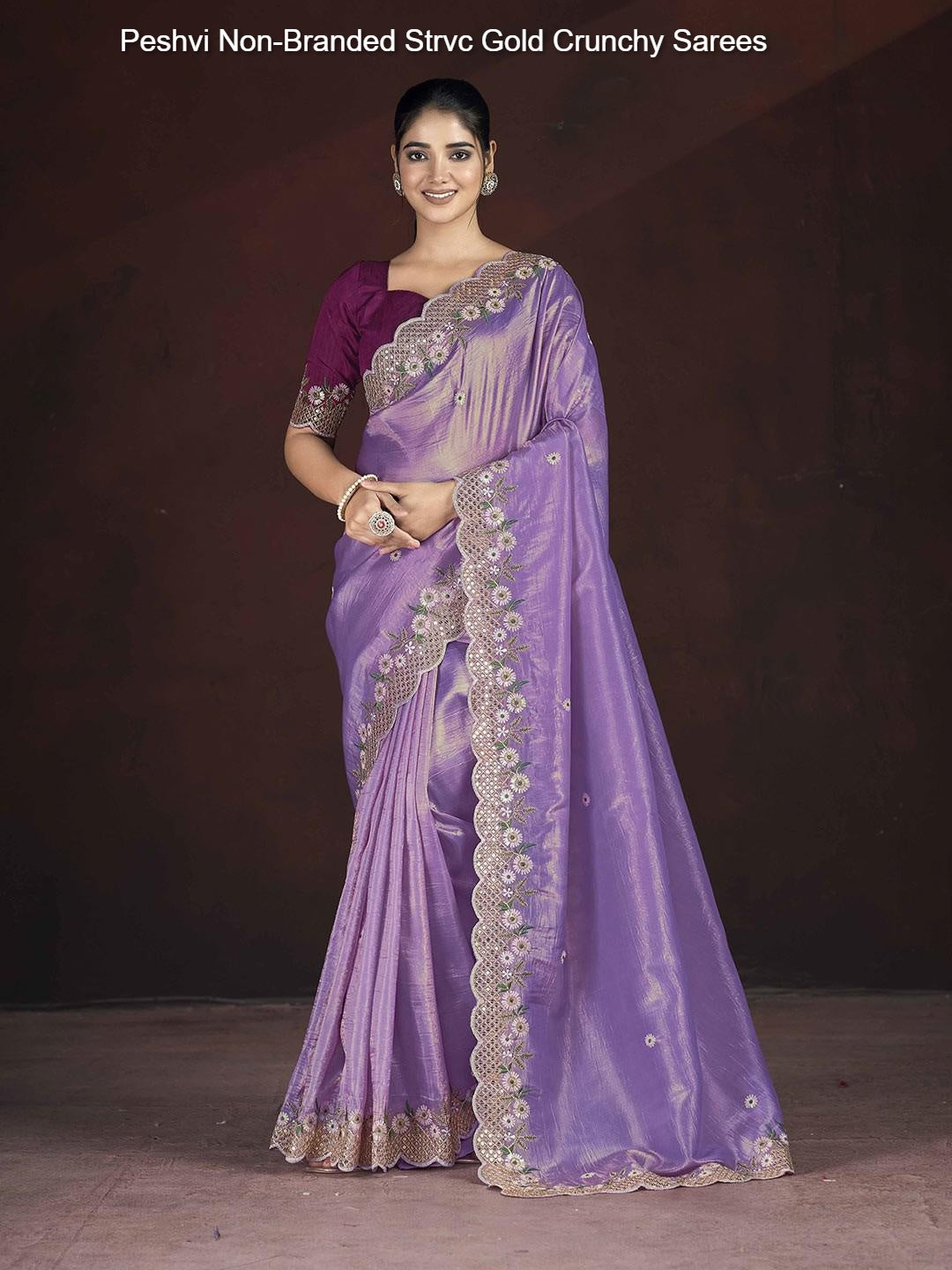 Peshvi Non-Branded Strvc Gold Crunchy Sarees