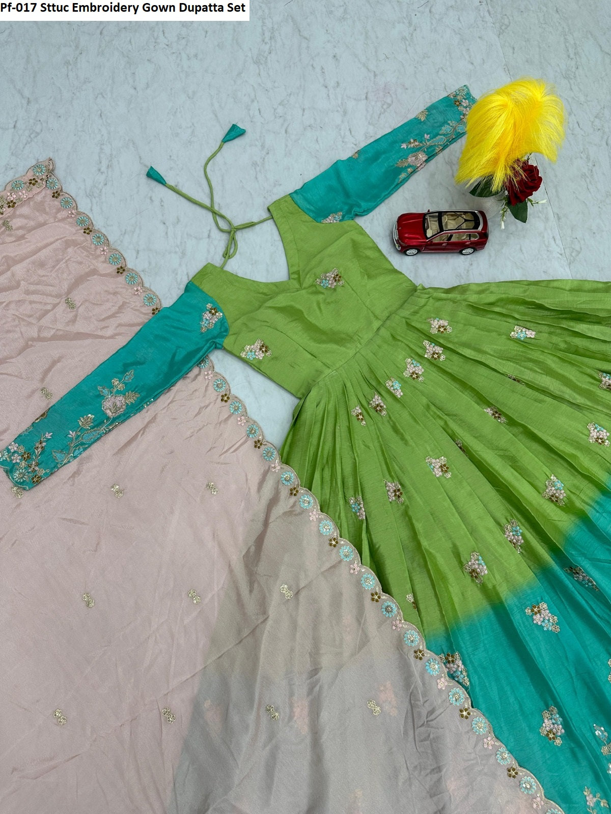 Pf-017 Sttuc Embroidery Gown Dupatta Set