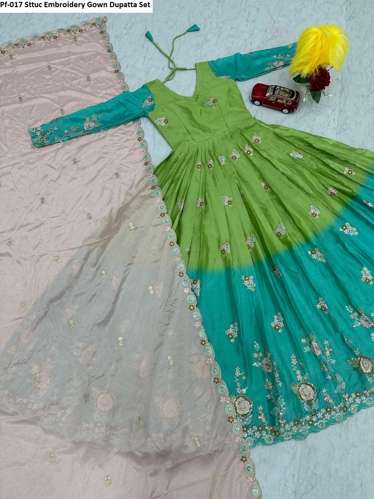 Pf-017 Sttuc Embroidery Gown Dupatta Set