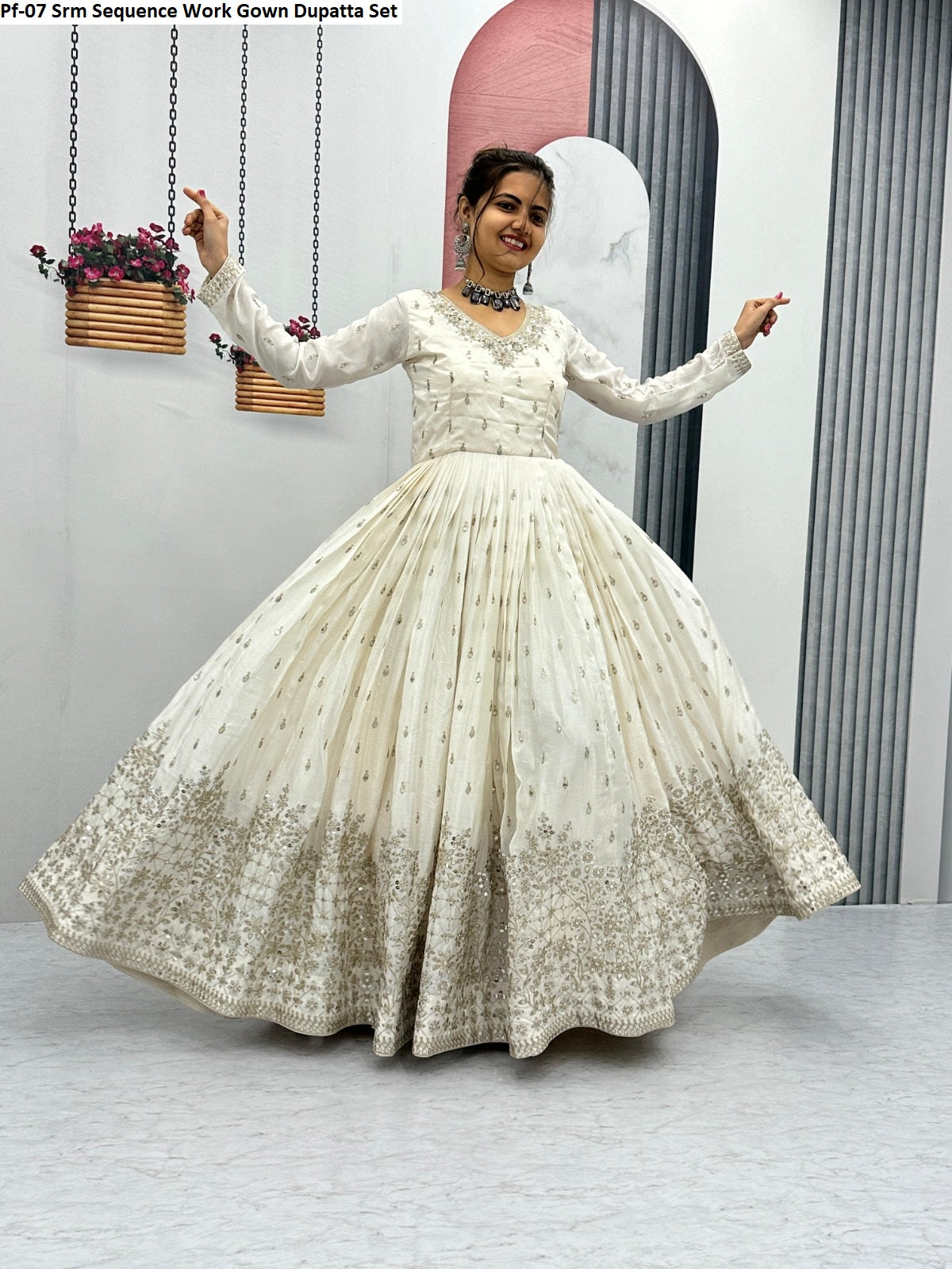 Pf-07 Srm Sequence Work Gown Dupatta Set