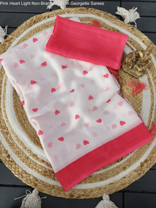 Pink Heart Light Non-Branded Stvan Georgette Sarees