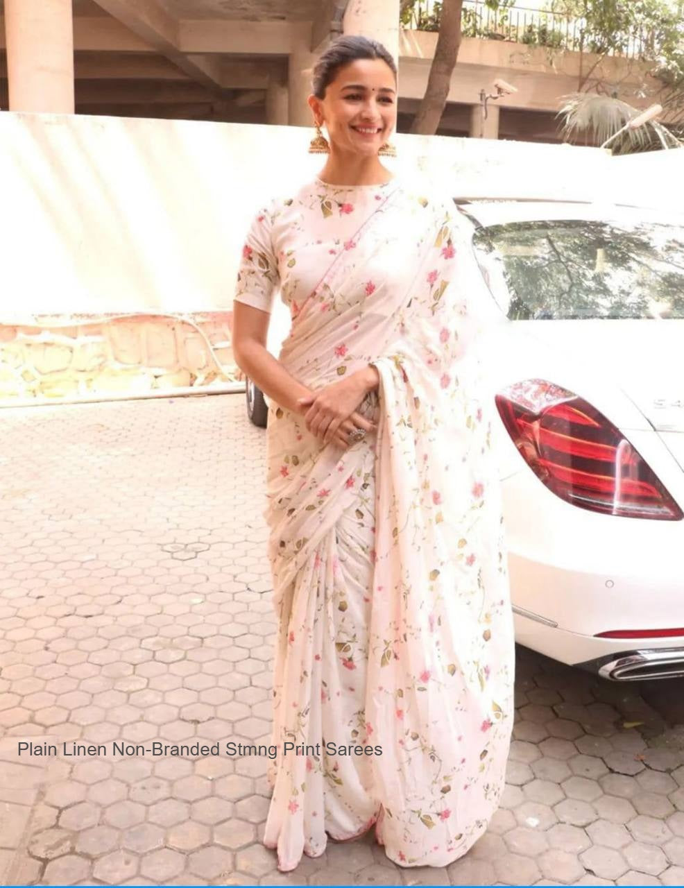 Plain Linen Non-Branded Stmng Print Sarees