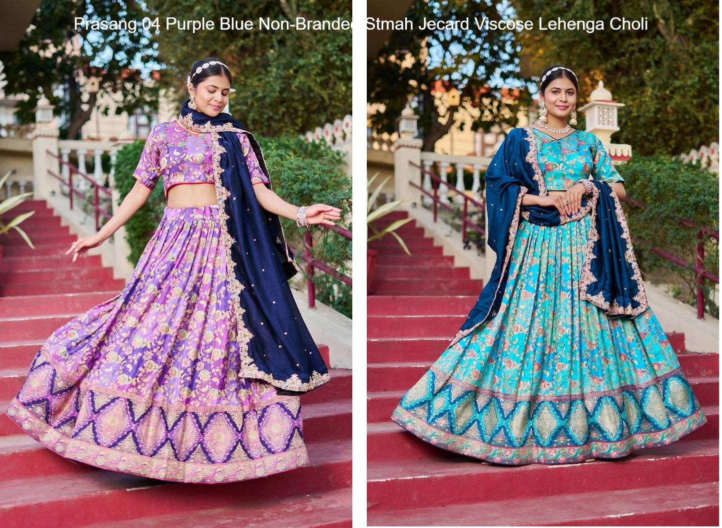 Prasang 04 Purple Blue Non-Branded Stmah Jecard Viscose Lehenga Choli