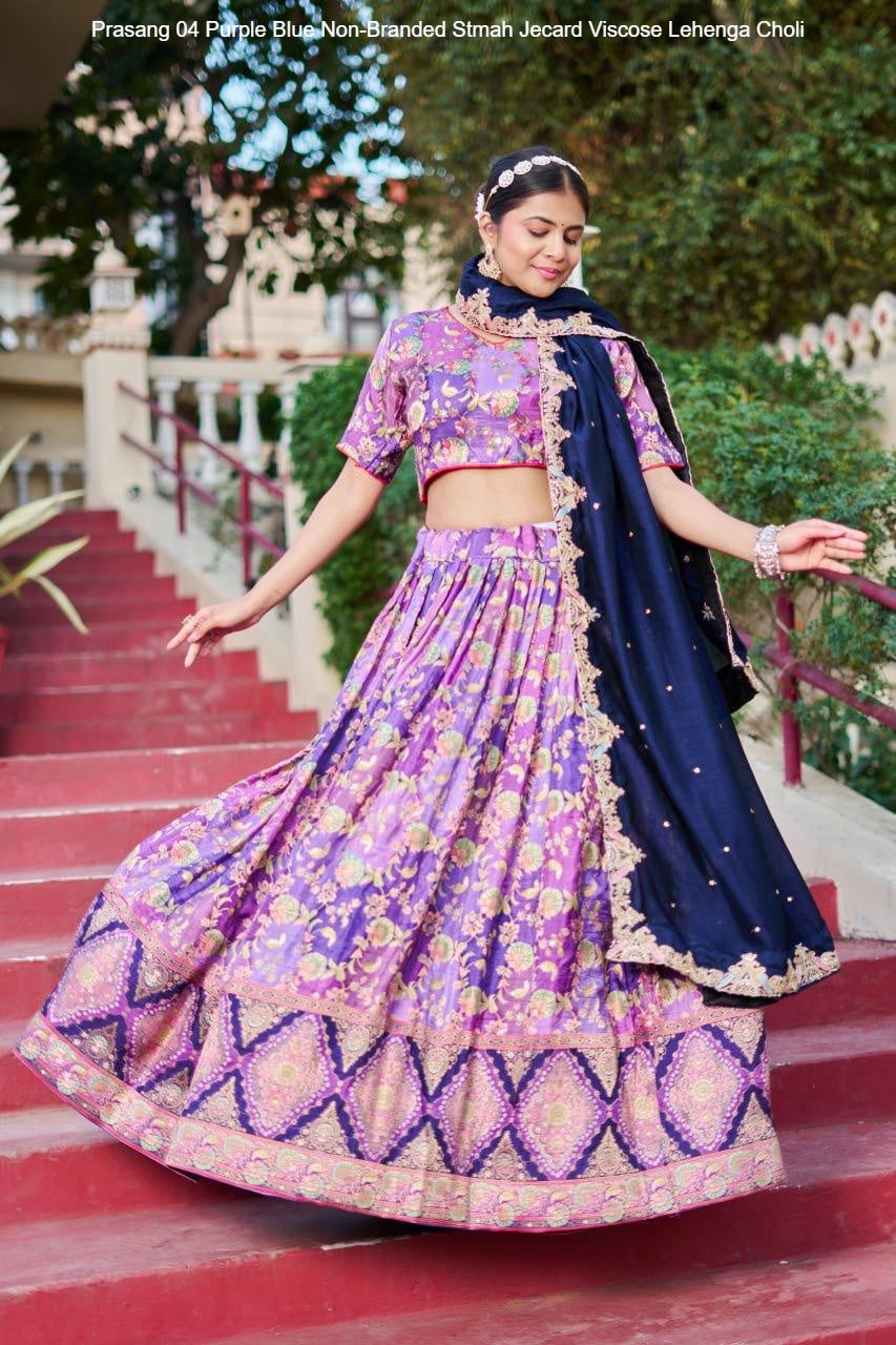 Prasang 04 Purple Blue Non-Branded Stmah Jecard Viscose Lehenga Choli