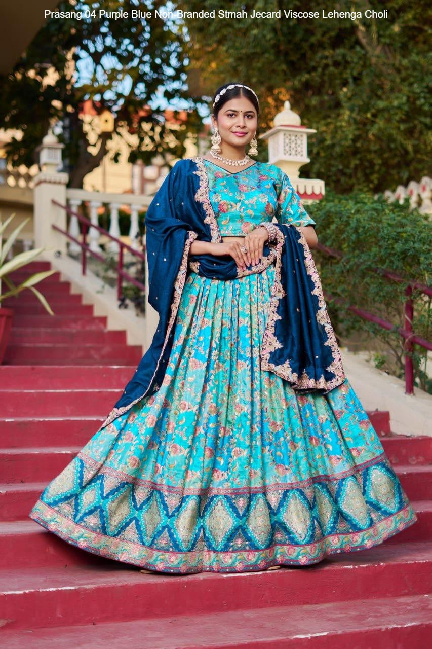 Prasang 04 Purple Blue Non-Branded Stmah Jecard Viscose Lehenga Choli