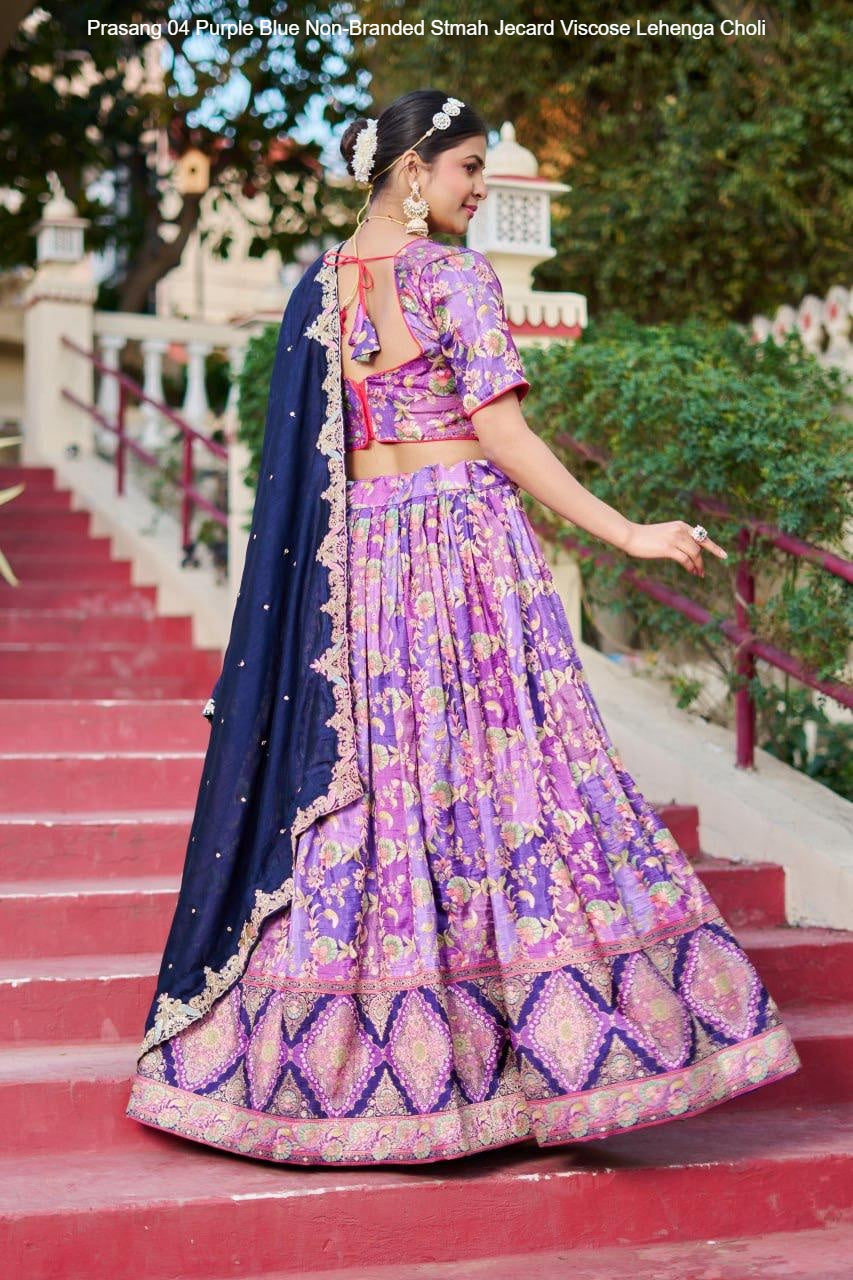 Prasang 04 Purple Blue Non-Branded Stmah Jecard Viscose Lehenga Choli