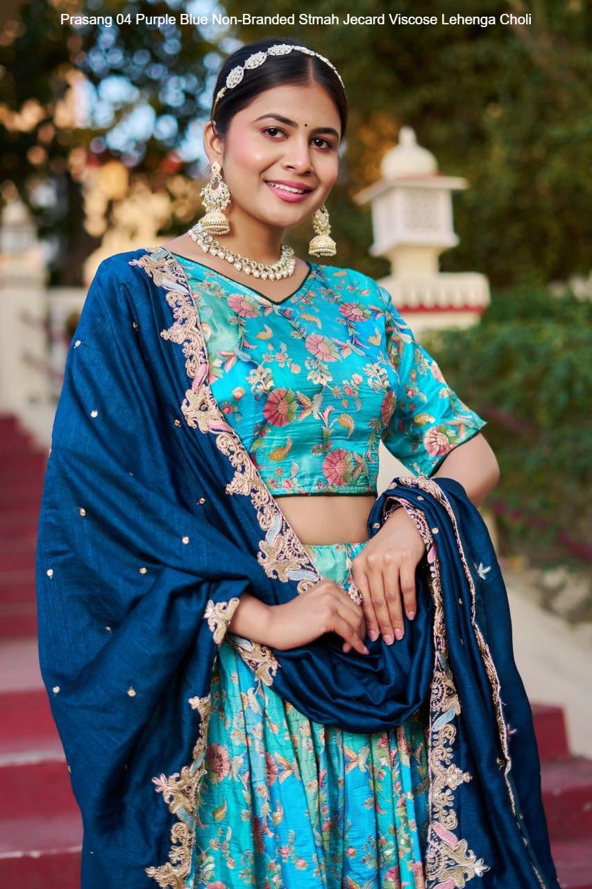 Prasang 04 Purple Blue Non-Branded Stmah Jecard Viscose Lehenga Choli