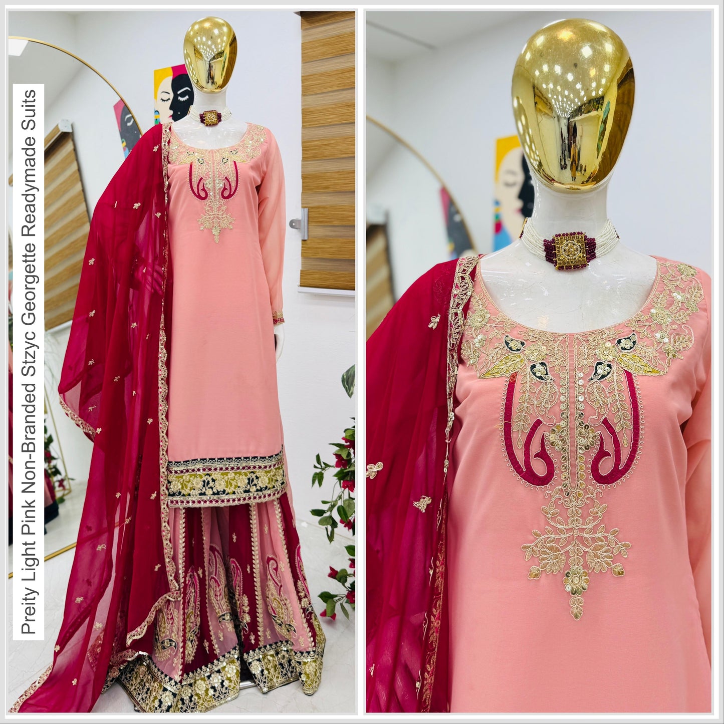 Preity Light Pink Non-Branded Stzyc Georgette Readymade Suits