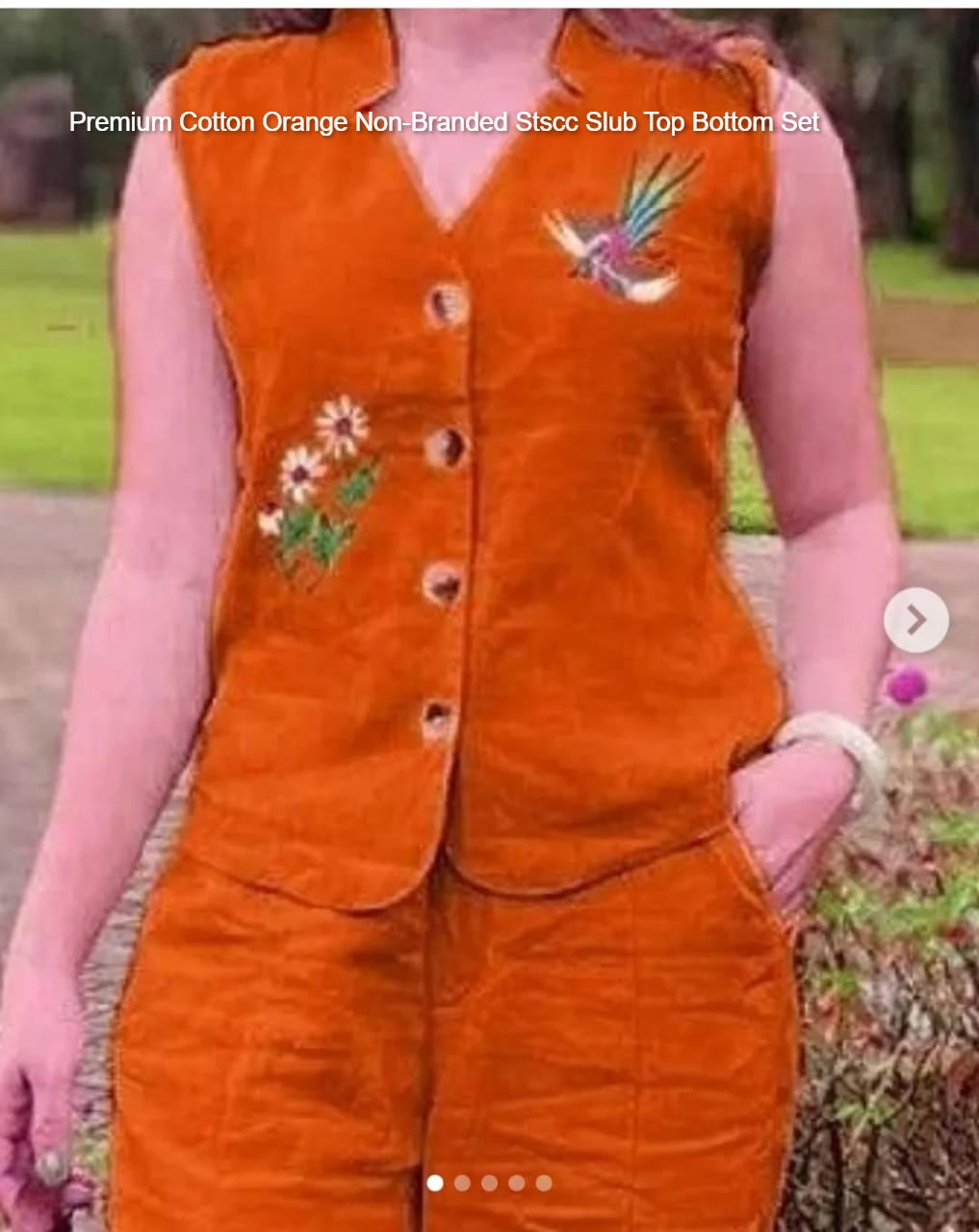 Premium Cotton Orange Non-Branded Stscc Slub Top Bottom Set