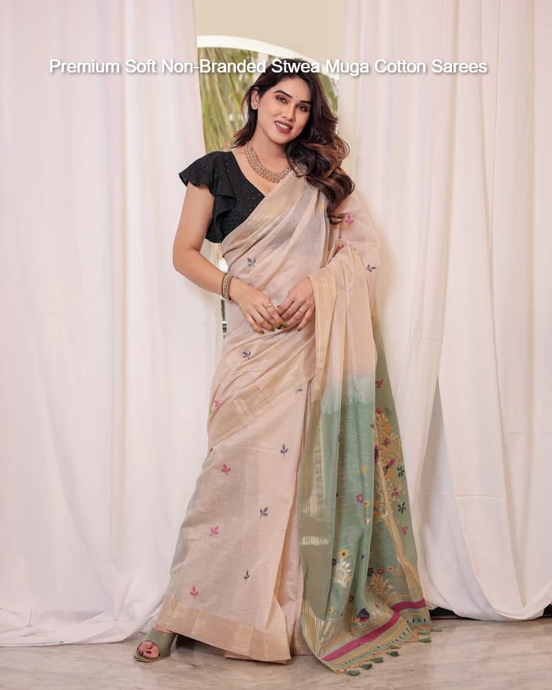 Premium Soft Non-Branded Stwea Muga Cotton Sarees