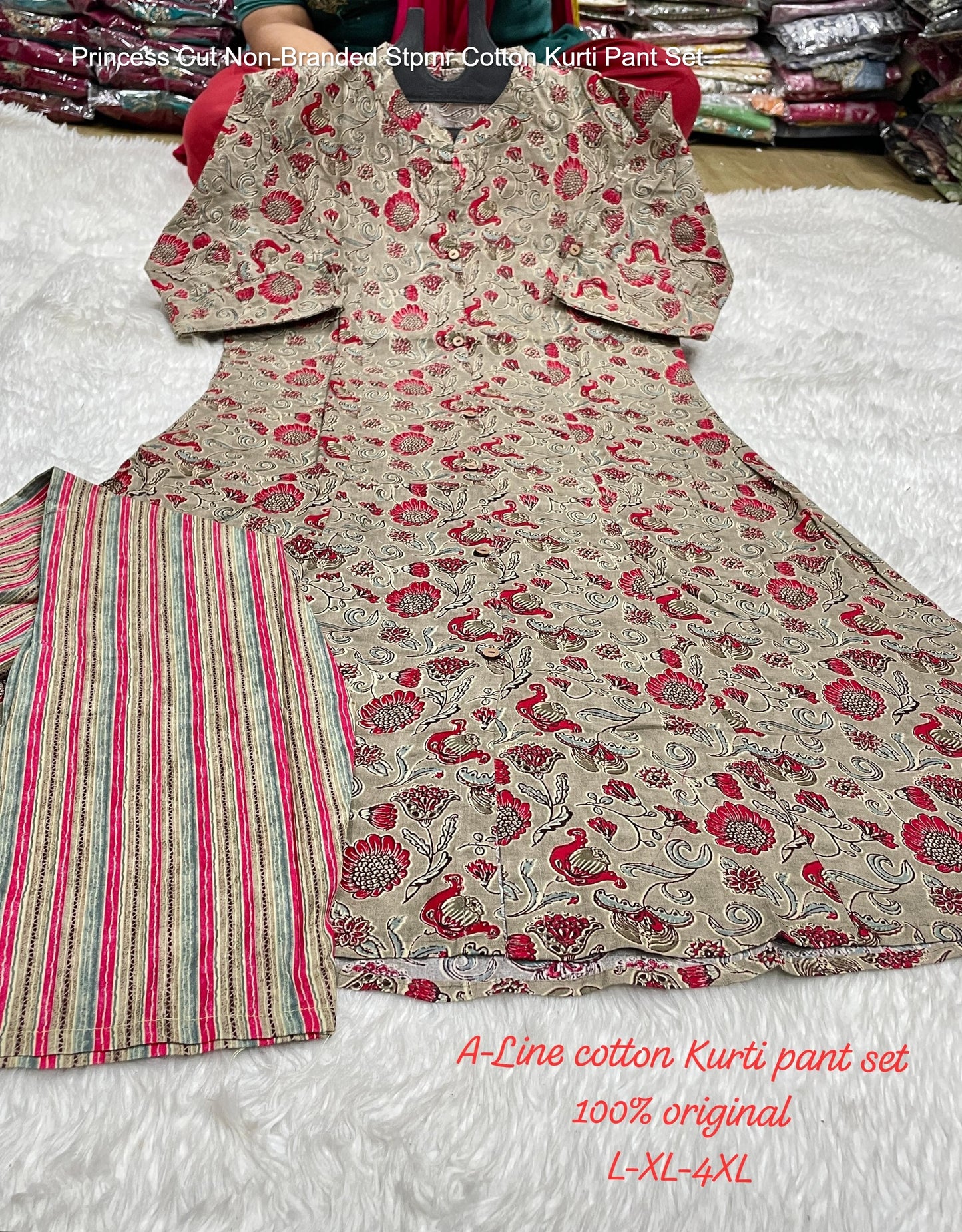 Princess Cut Non-Branded Stpmr Cotton Kurti Pant Set