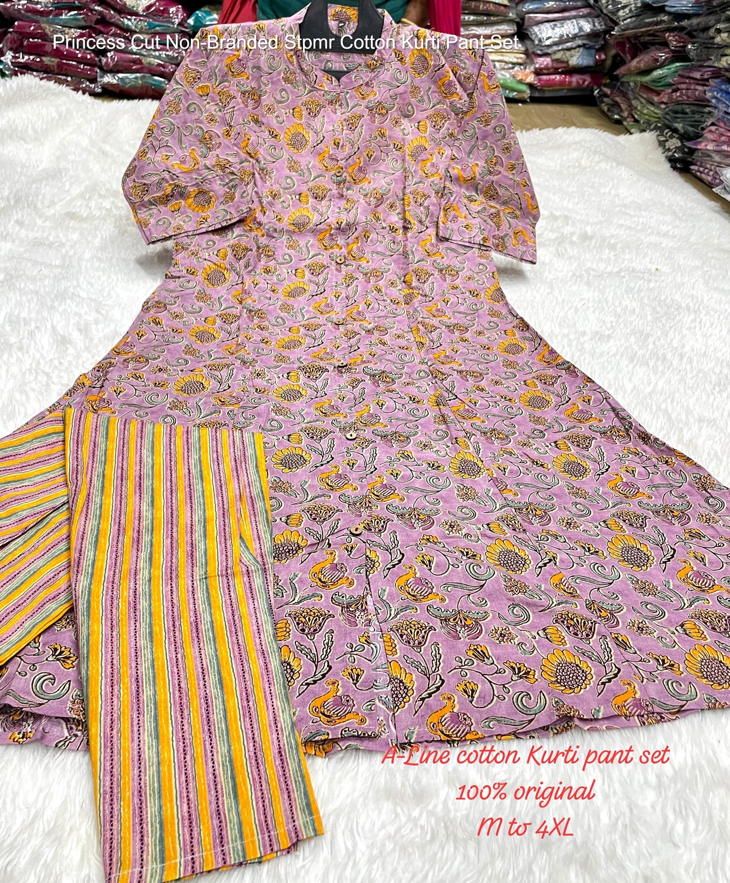 Princess Cut Non-Branded Stpmr Cotton Kurti Pant Set