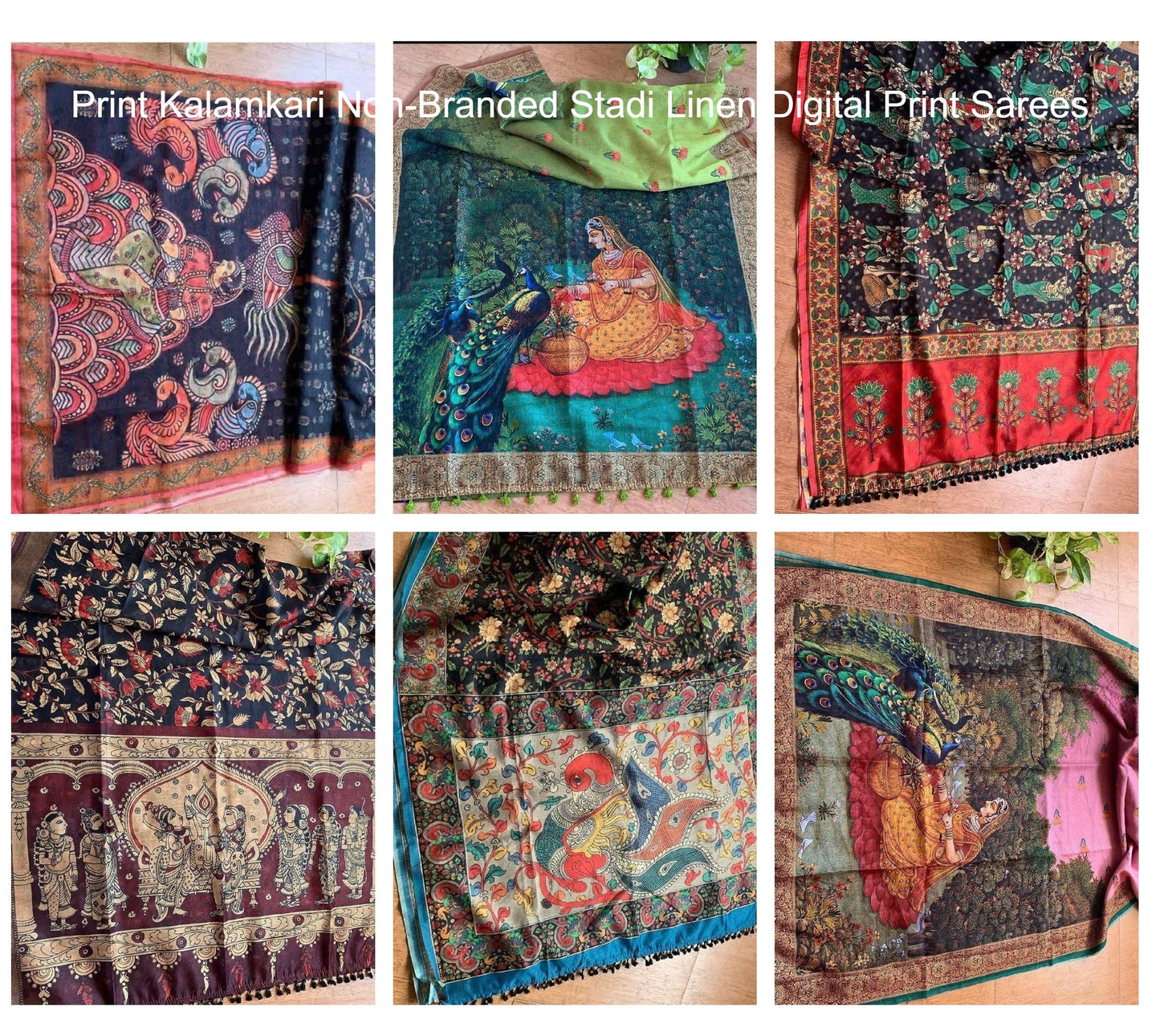 Print Kalamkari Non-Branded Stadi Linen Digital Print Sarees