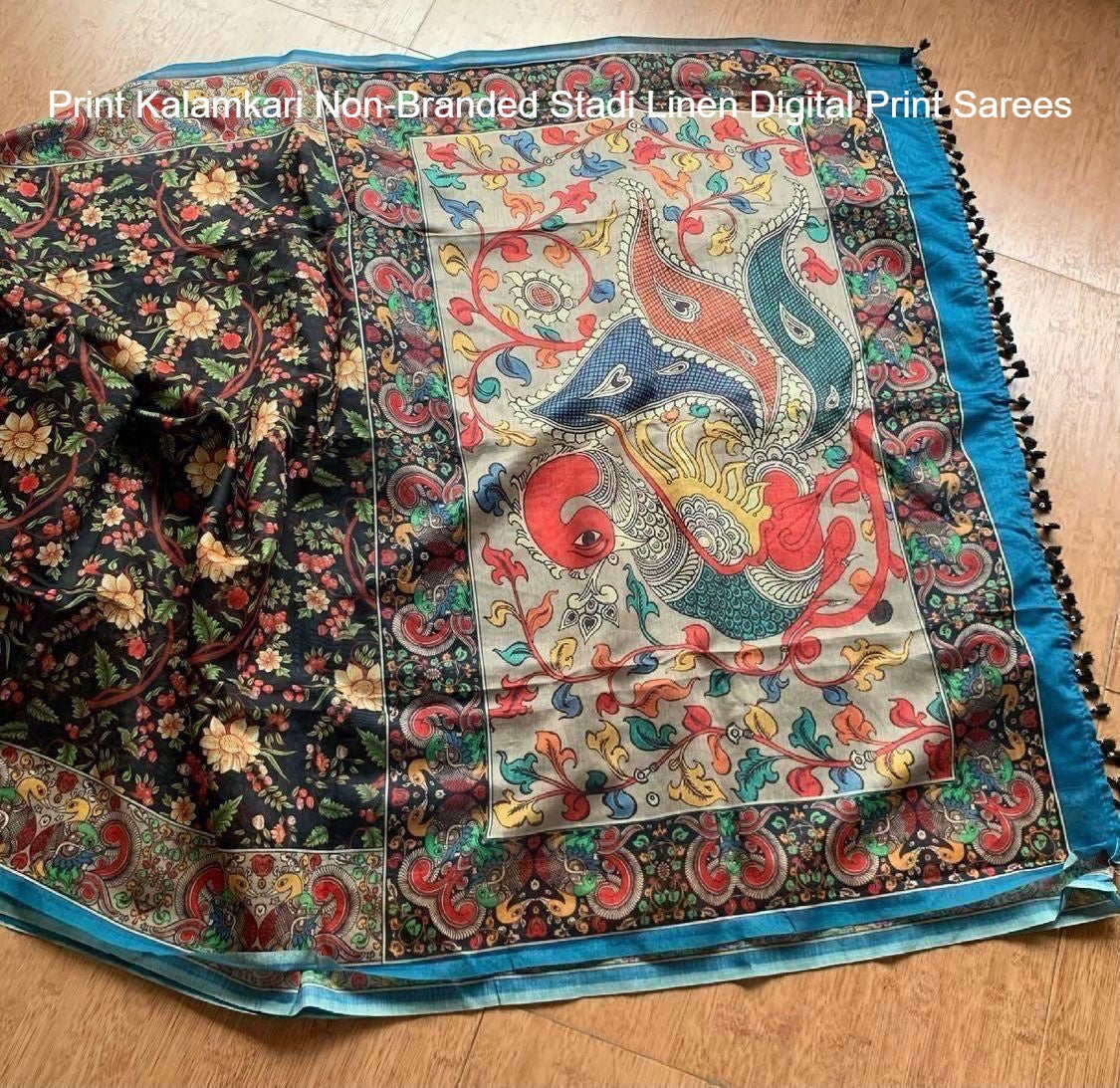 Print Kalamkari Non-Branded Stadi Linen Digital Print Sarees