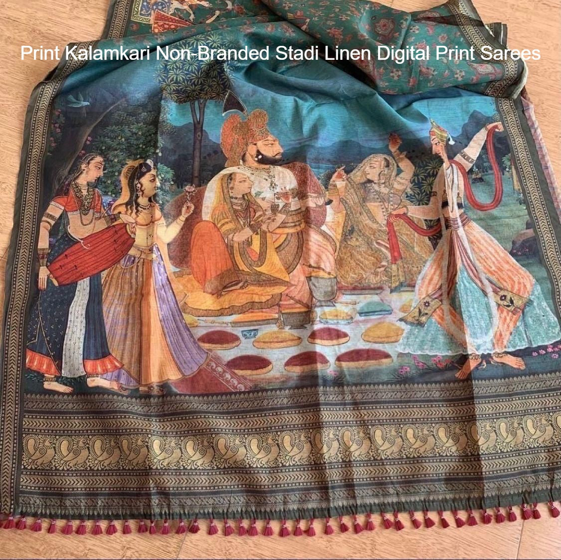 Print Kalamkari Non-Branded Stadi Linen Digital Print Sarees