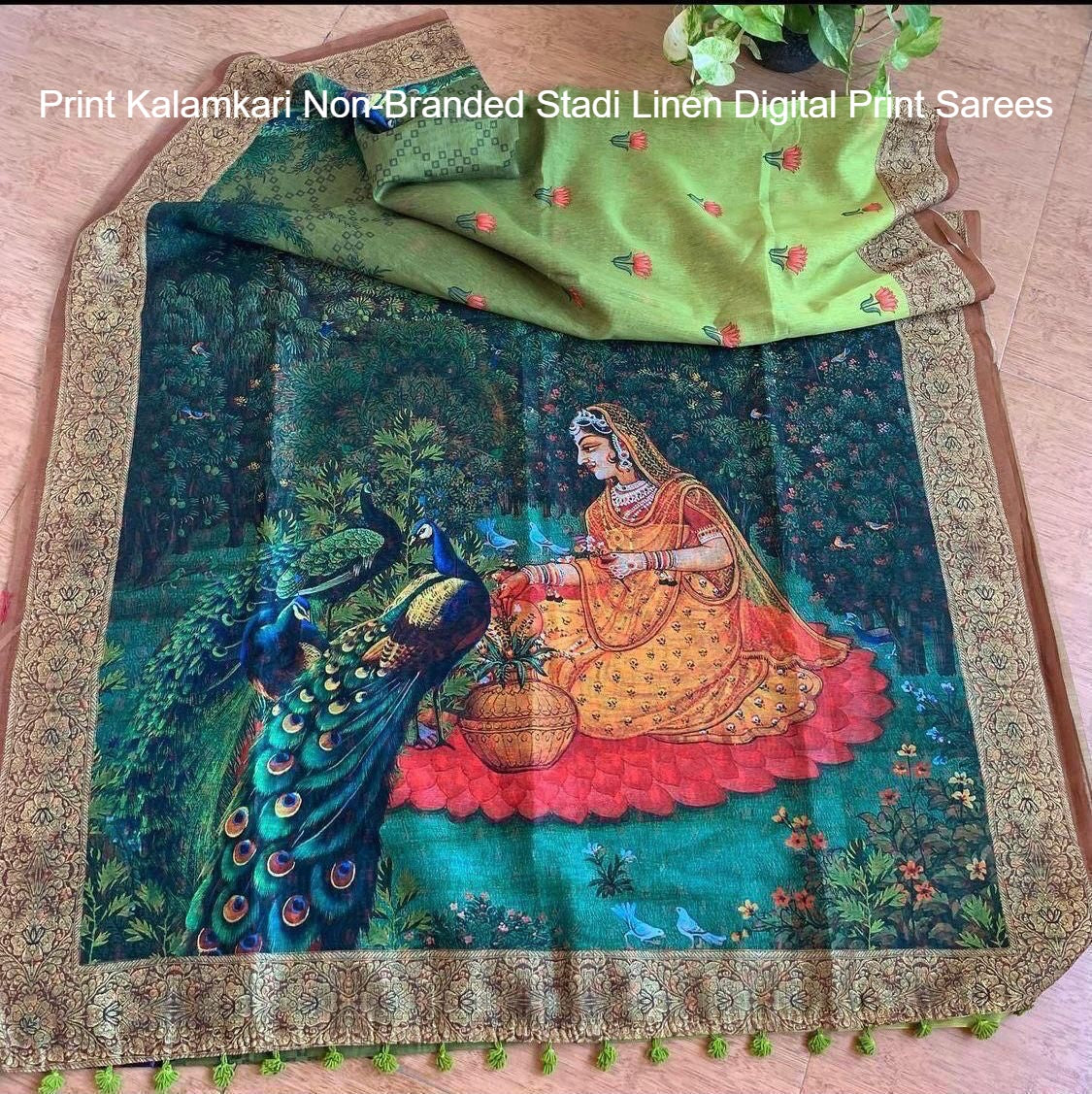 Print Kalamkari Non-Branded Stadi Linen Digital Print Sarees