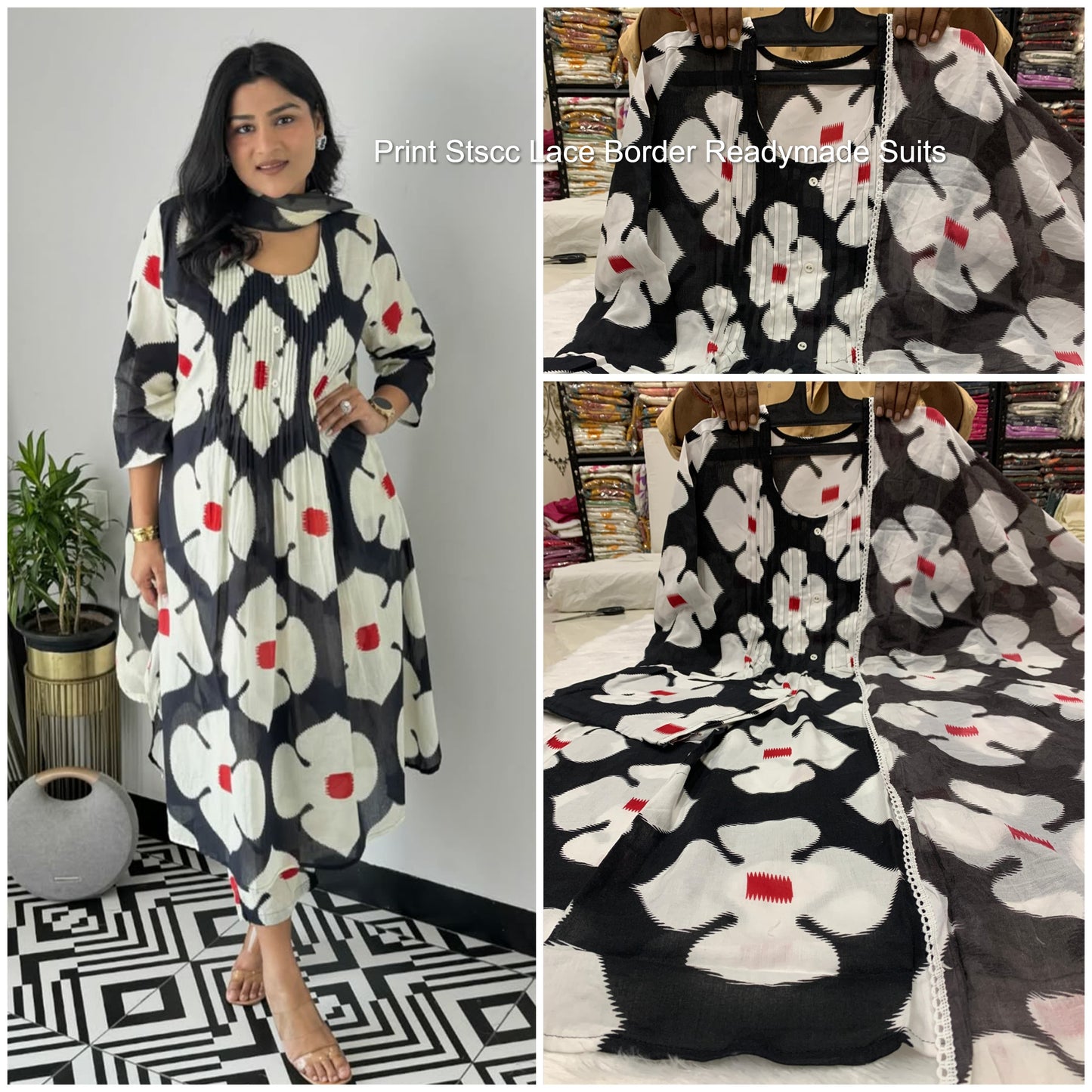 Print Stscc Lace Border Readymade Suits