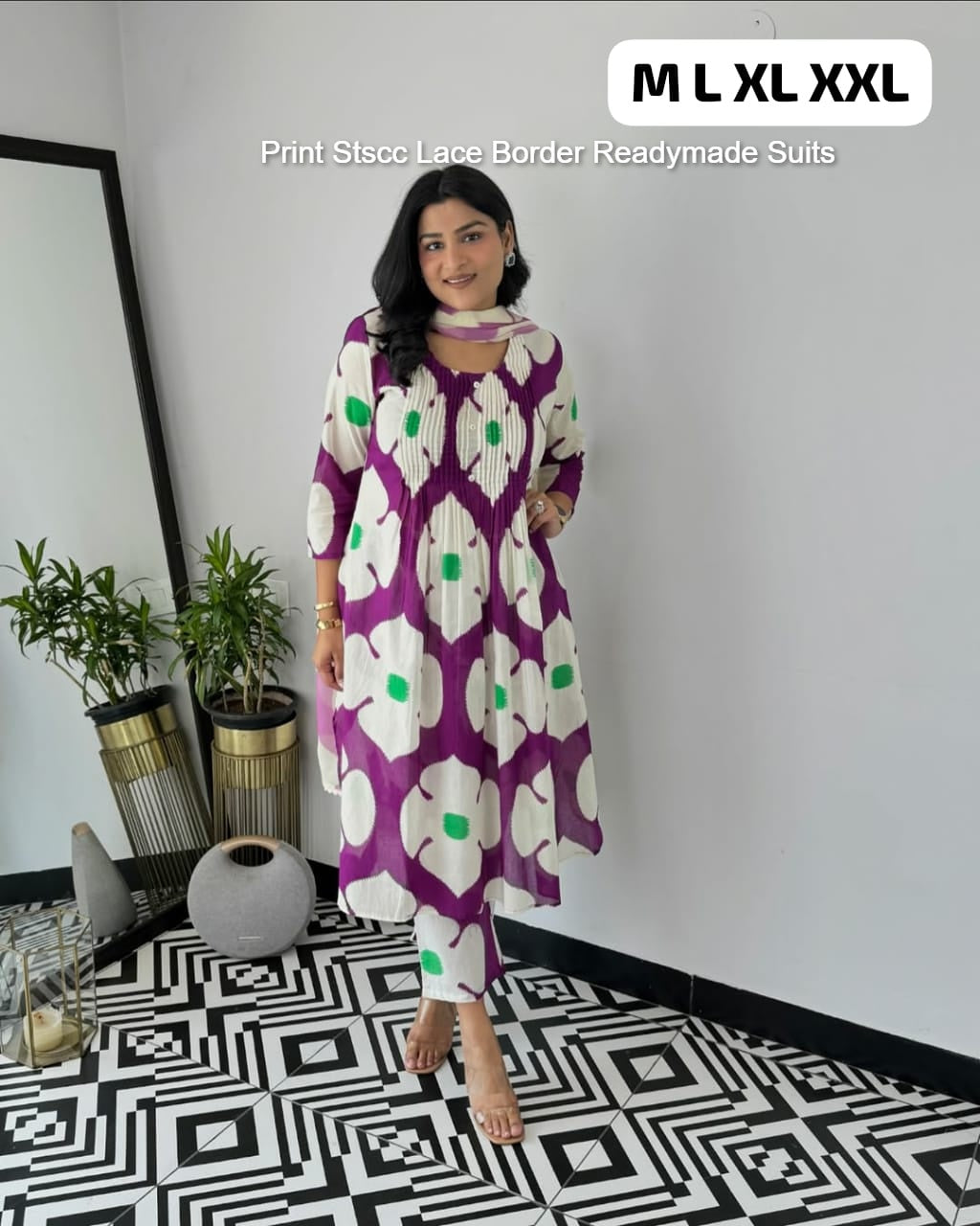 Print Stscc Lace Border Readymade Suits