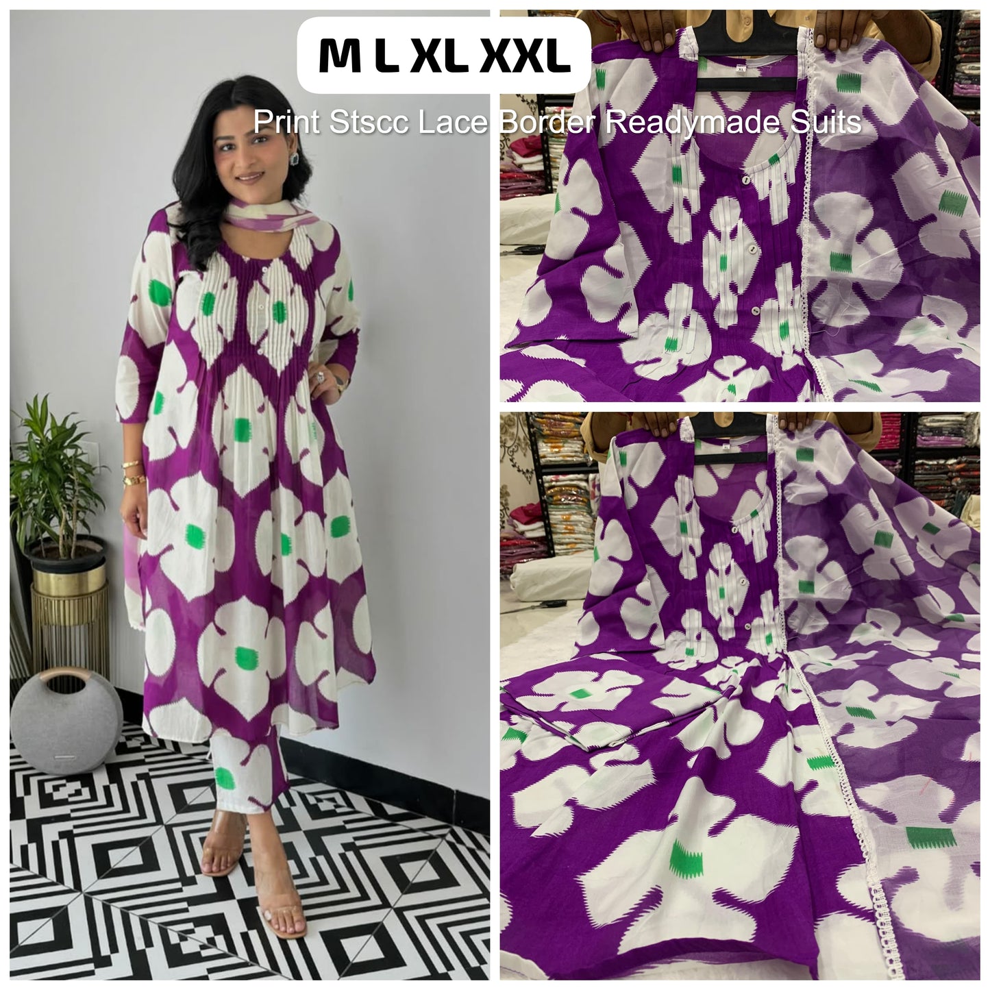 Print Stscc Lace Border Readymade Suits