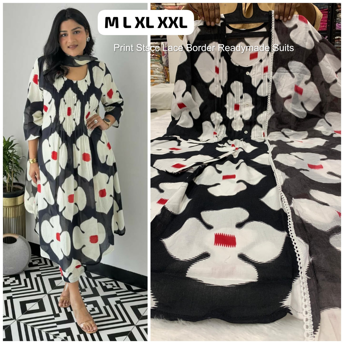 Print Stscc Lace Border Readymade Suits