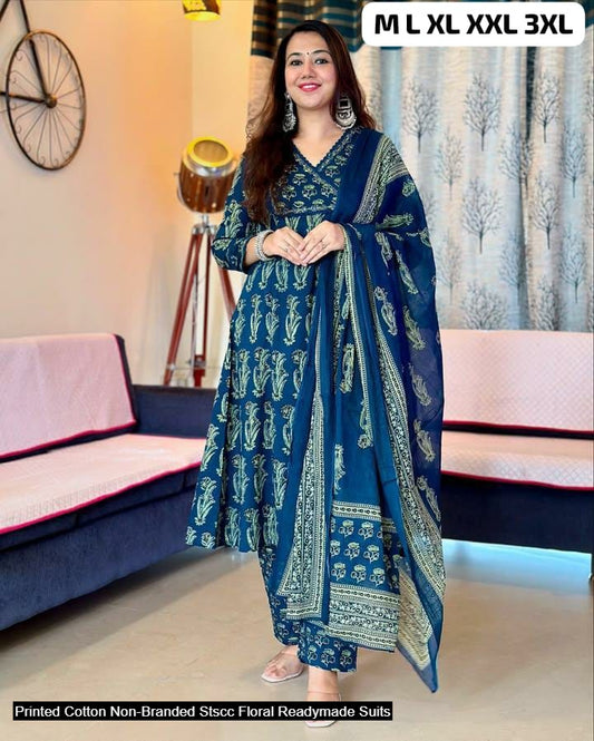 Printed Cotton Non-Branded Stscc Floral Readymade Suits