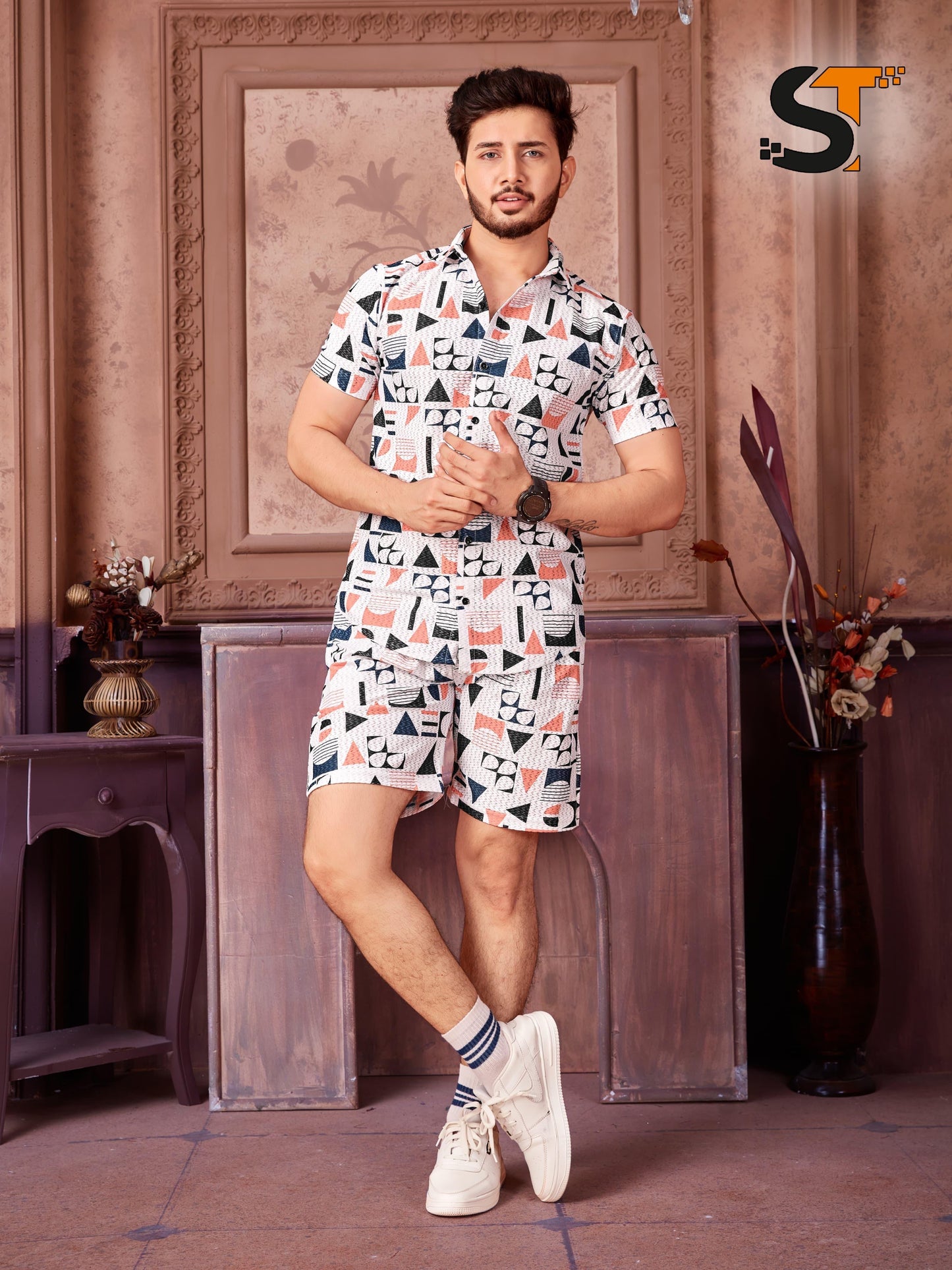 Printed Salas Cotton Mens Co Ord Set